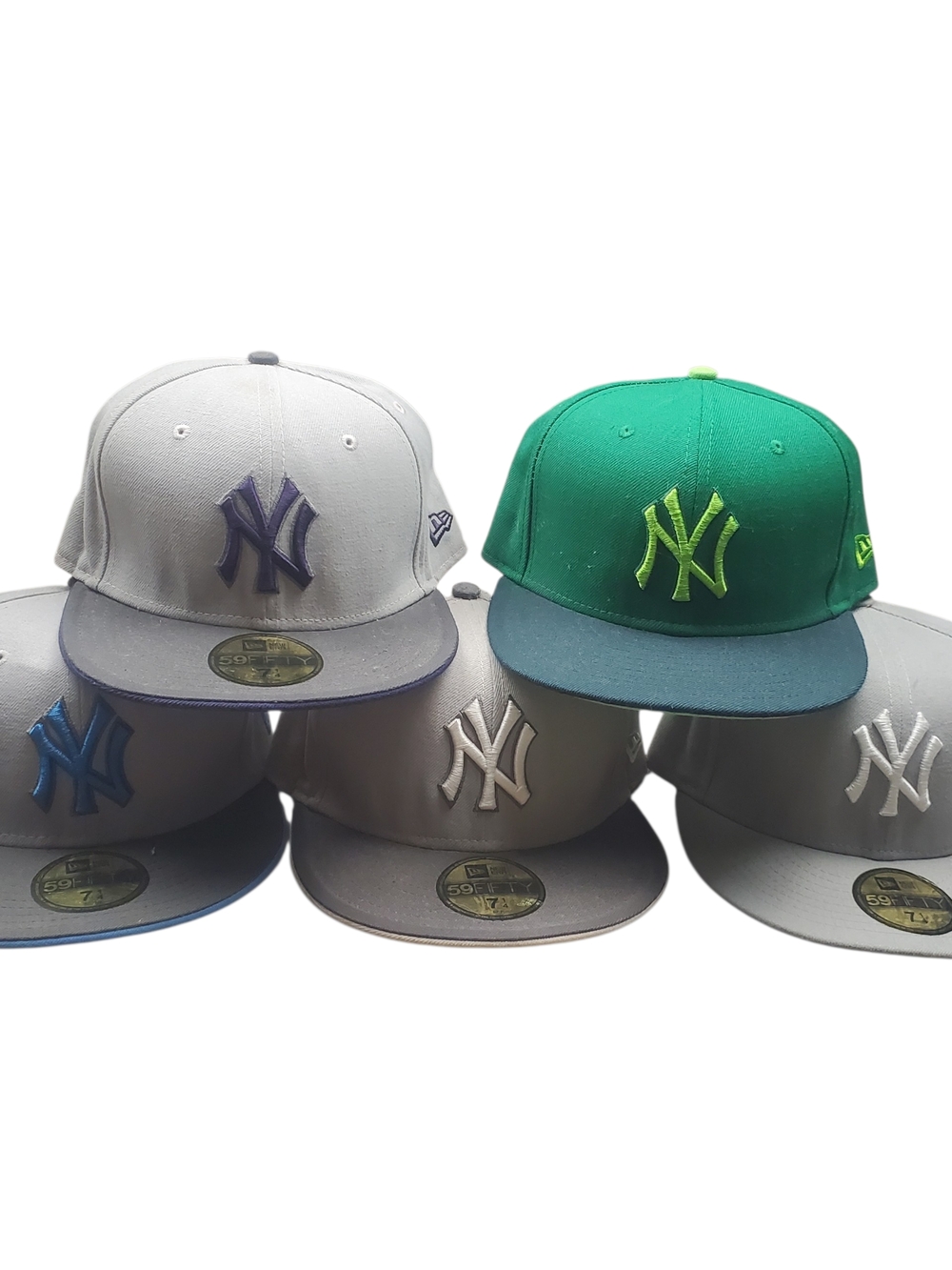 New Era 59FIFTY NY Yankees Hat Lot 7 1/4 Gray Green MLB Caps Bundle